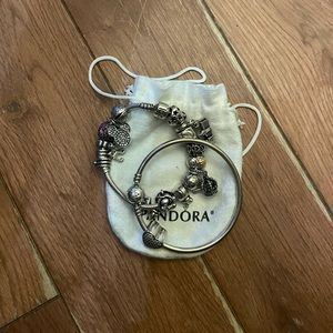 Pandora moments bangle, movements snake chain bracelet,15 charms and 2 clips
